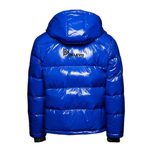Thick Insulated Winter Coat <b>Man</b> <b>Jackets</b> Custom Grey Hooded Lightweight Wholesale Bubble Filled Quilted Polyester Logo Patch - Product Image 3