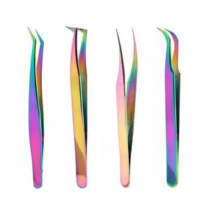 แหนบถอนขนตาสเตนเลสสีรุ้งปลายเรียบแม่นยำสำหรับการต่อขนตา - Product Image 1