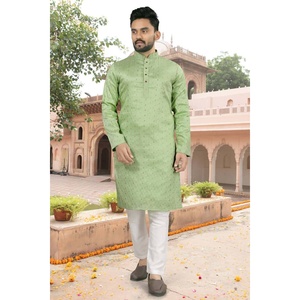 SOIRÉE JACQUARD SOIE HOMME KURTA AVEC PAYJAMA VERT MER - Product Image 1