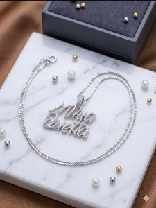 10K White Gold Iced <b>Initial</b> Name <b>Necklace</b> Moissanite Diamond Chunky Custom Cursive Letter Pendants Charms Trendy Unisex Party - Product Image 5