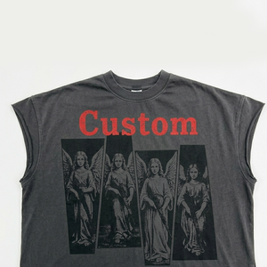 Glory Custom <b>Distressed</b> Acid Wash DTG Graphic Print Tank <b>Top</b> 100% Cotton Cropped Sleeveless T Shirt For Unisex Street Wear - Product Image 3