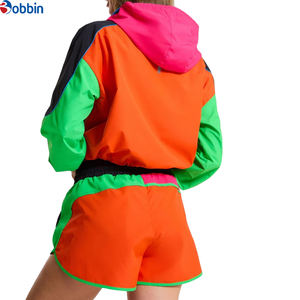 ชุดเซ็ตเสื้อแจ็คเก็ตครึ่งซิปมีฮู้ดและกางเกงขาสั้นสำหรับผู้หญิง ระบายอากาศได้ดี ไซส์ใหญ่ แฟชั่นฤดูใบไม้ผลิและฤดูร้อน แบบยูนิเซ็กซ์ 2 ชิ้น - Product Image 2