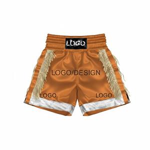 Men Boxing Shorts Gold Fringe Custom Logo Satin Breathable Polyester/Nylon Baggy Martial Arts Training Gym Sportswear Garment - Product Image 3