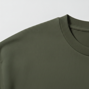 T-shirt en jersey 100 % coton vert olive pour homme, manches courtes, col rond, coupe ample, couleur unie, anti-boulochage - Product Image 2