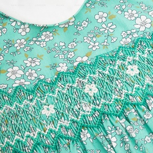 Robe en coton à imprimé floral pour filles, col rond, manches courtes, coupe trapèze mi-mollet, style estival, respirante, brodée, mignonne - Product Image 3