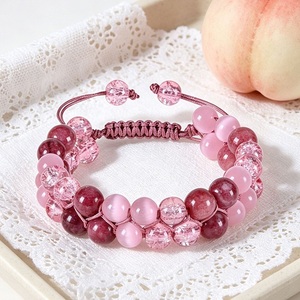 Bracelet élégant et tendance œil de chat à double rangée de breloques, bijoux perlés faits à la main superposés pour femmes et hommes, mode quotidienne - Product Image 1