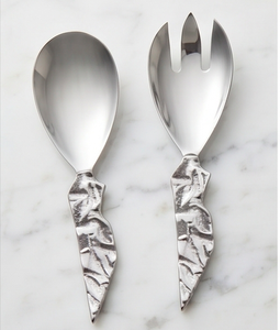 Ensemble de couverts élégants en métal pour salade avec poignées à motif de feuilles, finition miroir haute brillance, lavable au lave-vaisselle, pour usage domestique - Product Image 1