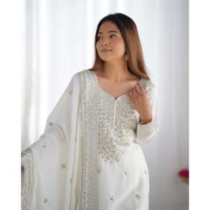 Beautiful Top-Plazzo and Dupatta <b>Set</b> with <b>Embroidery</b> Sequence Work XL Size - Product Image 1