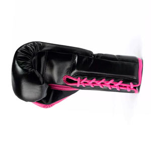Gants de boxe en cuir PU noir et rose avec fermeture à lacets pour poignet, pour usage unisexe adulte, pour l'entraînement aux arts martiaux - Product Image 4