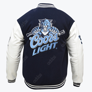 เสื้อแจ็คเก็ตวาร์ซิตี้ผู้ชายแบบมีโลโก้สั่งทำพิเศษ ตัวเสื้อทำจากผ้าขนสัตว์ แขนเสื้อทำจากหนัง PU ปักลายคุณภาพสูง เสื้อแจ็คเก็ตบอมเบอร์สไตล์วิทยาลัย - Product Image 2