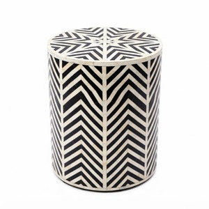 Tabouret de luxe personnalisé fait main en os incrusté, forme sablier, vente en gros, mobilier en os incrusté, motif feuille, accent en résine noire incrustée - Product Image 5