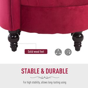 Poltrona Retrò Rosso Cremisi con Bottoni Trapuntati, Design Regale, Imbottitura Spessa e Gambe in Legno di Gomma - Product Image 6