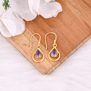 Elegant Purple Amethyst Pear Shape <b>Hook</b> <b>Earrings</b> for Women - Product Image 3