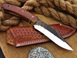 Cuchillo de hoja fija forjado a mano con mango de madera, cuchillo de supervivencia para bushcraft con funda. - Product Image 3