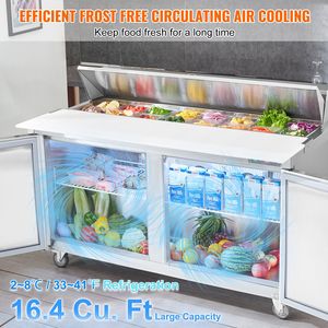 60\" Commercial Stainless Steel Refrigerator Sandwich Salad <b>Prep</b> <b>Table</b> 16.4 Cu. Ft. Commercial <b>Kitchen</b> Refrigeration Equipment - Product Image 4