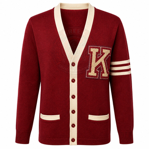 เสื้อคาร์ดิแกนไหมพรมคอวีสีแดงสำหรับผู้หญิง แบรนด์ Alpha Fraternity KAP  ตกแต่งด้วยตัวอักษรกรีกแบบเชนิลล์  ขอบตัดสีสไตล์ Preppy - Product Image 1