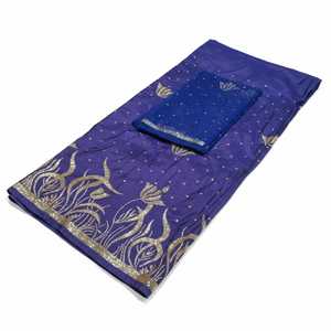 Super Classic Modest Nigerian Purple George Wrapper Silk <b>Fabric</b> With Exclusive Stone Work On Floral Pattern For Wedding Wear - Product Image 1