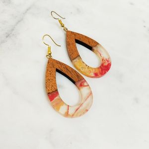 Colorful Transparent Terrazzo Resin with Wood Oval Earrings <b>Eye</b>-Catching Handmade Drops - Product Image 1