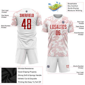 Uniforme de Fútbol Personalizado al por Mayor, Estilo Camuflaje Rojo y Blanco, Sublimado, Transpirable, Unisex, para Equipo - Product Image 3