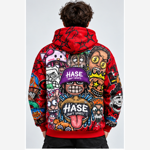 Men's Red Cartoon Graphic Print Hoodie Streetwear Pullover Hooded <b>Sweatshirt</b> Regular Fit - Product Image 2