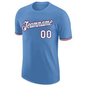 Maillot de baseball bleu clair personnalisé pour homme, manches courtes, col rond, respirant, en polyester, avec nom d'équipe imprimé 00 - Product Image 1