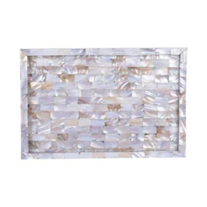 Plateau de service rectangulaire en nacre avec poignées intégrées, incrustation de mosaïque de nacre polie, plateau décoratif pour table basse - Product Image 4