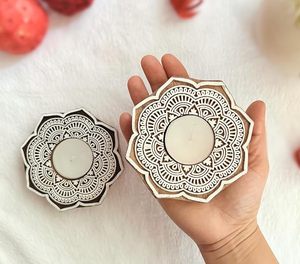 Handmade Wooden Tea Light Candle Holder Carved Floral <b>Hurricane</b> Jar Compact Decorative <b>Lantern</b> for Home Decor - Product Image 1