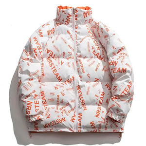 Unisex Orange Gradient Puffer Jacket Stand Collar Zipper Closure Windproof <b>Thick</b> Polyester Wadding Casual <b>Winter</b> <b>Coat</b> Short - Product Image 6