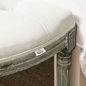 Panca da Ingresso/Camera da Letto Off-White con Design Trapuntato, Imbottita, Semicircolare, con Gambe in Legno di Gomma - Product Image 2