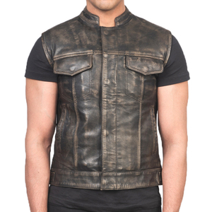 Gilet de motard en cuir marron pour homme de qualité supérieure, veste sans manches classique pour moto, style minimaliste, cuir véritable, faible MOQ - Product Image 6