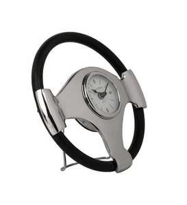 Metal Circular <b>Desk</b> Clock Roman Numerals Silent Quartz Movement <b>Rustic</b> Design Brass Luminova Snooze Function Minimalist - Product Image 3