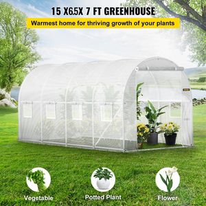 Portatile 15X6.5X7 ft Tunnel bianco Walk-in serra cerchi in acciaio zincato 1 trave superiore 8 avvolgi finestre con cerniera per - Product Image 2