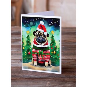 Whimsical A7 Size 5x7 Blank <b>Note</b> <b>Cards</b> Pack of 8 Christmas <b>Greeting</b> <b>Cards</b> with Envelopes for Pug Lovers - Product Image 2