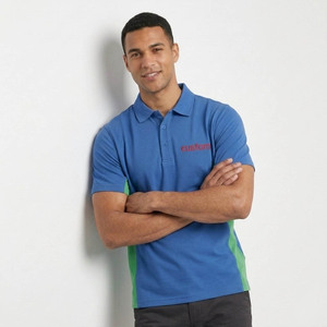 Polo de Hombre en Color Azul Verde con Bloques de Color, Manga Corta, Logotipo Bordado, Informal, Transpirable, de Poliéster Tejido - Product Image 4