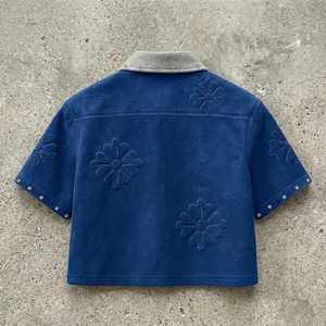 เสื้อเชิ้ตแขนสั้นผู้ชายแบบลำลอง ซิปหน้า แต่งดาวลายนูน คอตั้ง ผ้าซาติน ระบายอากาศได้ดี เหมาะสำหรับใส่หน้าร้อน - Product Image 5