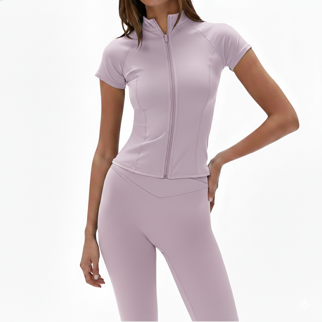 Custom Women's Plus Size Yoga Activewear Set Zipper Top and High Waist Leggings Two-Piece Solid Front Logo Fitness