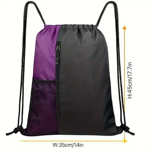 Green And Black <b>Drawstring</b> <b>Backpack</b> With Zipper Pocket Portable Polyester Sport Bag Outdoor Use Wholesale OEM Supplies - Product Image 5
