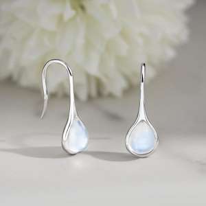 Natural Moonstone Larimar Teardrop <b>Earrings</b> 925 Sterling <b>Silver</b> Gemstone <b>Dangle</b> Cartilage Piercings Jewelry - Product Image 4
