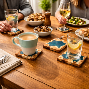 Sous-verres en noyer avec résine époxy effet rivière |   Finition de scellement pour bois bleu cobalt, noyer et bois naturel, pour une résistance à l'eau, un nettoyage facile et une protection anti-taches - Product Image 2
