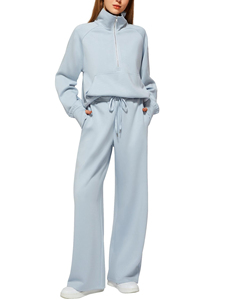 Ensemble de survêtement bordeaux pour femme, manches longues, demi-zip, couleur unie, décontracté, respirant, coupe ample avec poches latérales, idéal pour l'automne - Product Image 5
