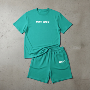 Custom Private logo Casual Sports Two Piece Set High Quality Soft 100% Cotton <b>T</b>-shirt and Shorts Set for Men - Product Image 1