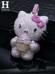 จี้แมวน่ารักแบบ Iced Out สไตล์การ์ตูน ประดับเพชรแล็บโกรว์ จี้ฮิปฮอปสุดหรู เครื่องประดับสั่งทำพิเศษสำหรับผู้ชายและผู้หญิง - Product Image 2