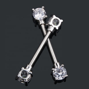 Barra de acero inoxidable de doble cabeza con circonita, nuevo anillo de pecho redondo con circonita, joyería corporal perforada al por mayor - Product Image 5
