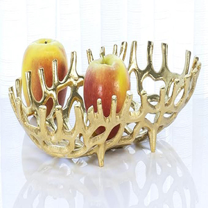 Grands bols décoratifs ovales en aluminium doré pour centre de table, motif branche de récif - Product Image 3