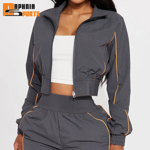 Conjunto de 2 piezas de chándal informal de invierno para mujer al por mayor, cortavientos de longitud completa con cordón y forro de malla, y logo bordado - Product Image 6