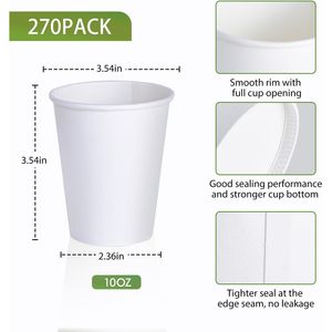 Confezione da 270 Bicchieri di Carta Bianchi Usa e Getta da 10 oz per Acqua e Caffè, Ideali per Feste e Picnic - Product Image 2