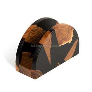 Porte-serviettes en bois écologique carré rond en résine transparente Accessoires de table Distributeur de serviettes et organisation Bureau Restaurant FWE - Product Image 3