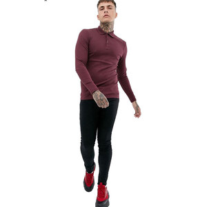 เสื้อโปโลแขนยาวผู้ชาย สีแดงเลือดหมู ผ้าถัก สีพื้น สไตล์ลำลอง ทรงปกติ - Product Image 1