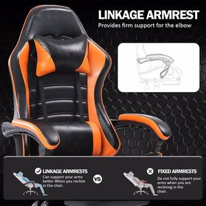 Ergonomic PU Leather Gaming Chair with Footrest <b>Reclining</b> Gamer Office Chair with Lumbar Support for Adults - Product Image 3