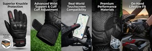 Colección de Guantes de Motocicleta, Guantes de Cuero Vacuno Negro para Motociclismo con Protección para los Nudillos y Detalles Rojos - Product Image 3
